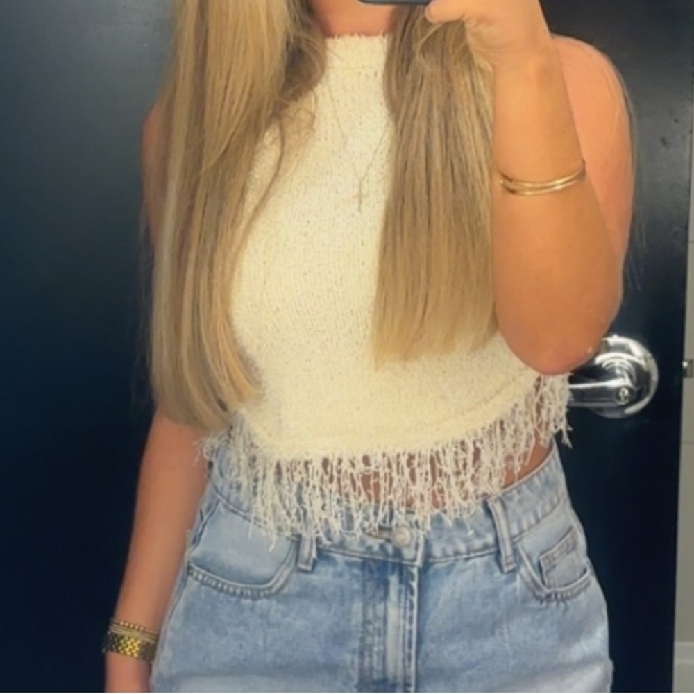 Shop These Three Cream Fringe Top